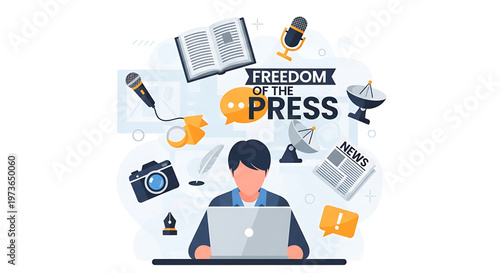 Freedom of the Press and Journalism Concepts with Icons and Symbols of Communication and Media