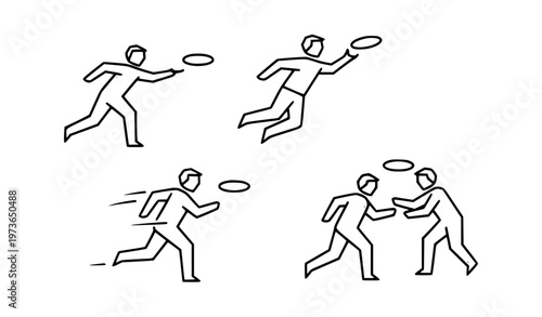 silhouettes of people Minimal Frisbee Action Line Icon Vector Collection with People Playing Outdoor Sport