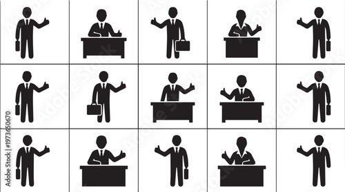 Businessman gestures in various poses.