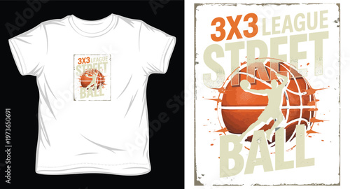 3x3 league street ball graphic with basketball player illustration