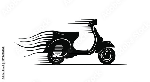 Scooter icon demonstrates high speed motion with trailing lines indicating rapid travel.