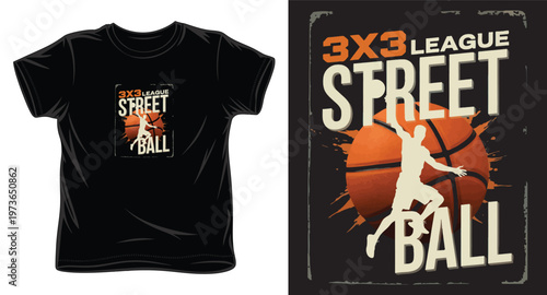 Three on three league street ball basketball tournament vintage t-shirt print vector