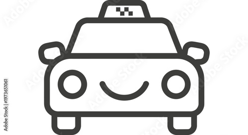 a friendly taxi car icon with a smiling face depicting front view transportation for app and web design simple vector illustration