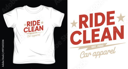 Ride clean car apparel t-shirt design est 2053 with stars and lightning bolt graphic