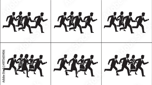 Businessmen Running in a Group Formation.