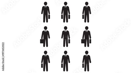 Group of businessmen with briefcases standing.