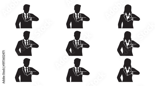 Business people in formal wear saluting.