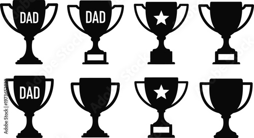 Winning icons set black silhouette trophy collection for achievements awards dad's day and recognition concepts