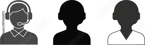 Customer support avatar collection with headset operator and user profile icons, service communication symbols in vector illustration set