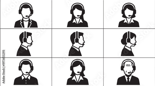 Customer service representatives wearing headsets.