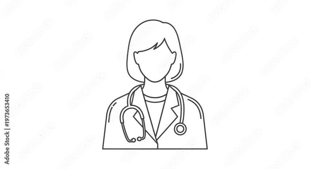 Fototapeta premium female doctor icon with stethoscope a minimalist line art illustration representing medical professionals and healthcare services.