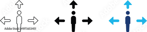 Human direction icon showing professional opportunity navigation and career path selection. Professional illustration for decision-making processes, individual growth strategy, strategic orientation.