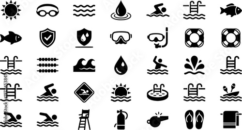 Minimalist swimming and water icons set for web and app design

