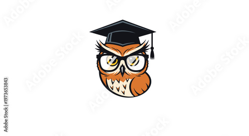 Wise owl character wearing a graduation cap and spectacles represents academic excellence, intelligence, and the pursuit of higher education.