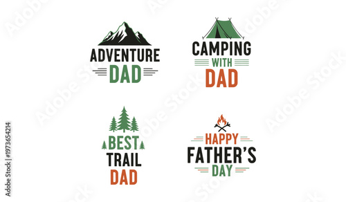 Grid of four rustic outdoor themes for fathers day with mountains tent trees and campfire outdoors