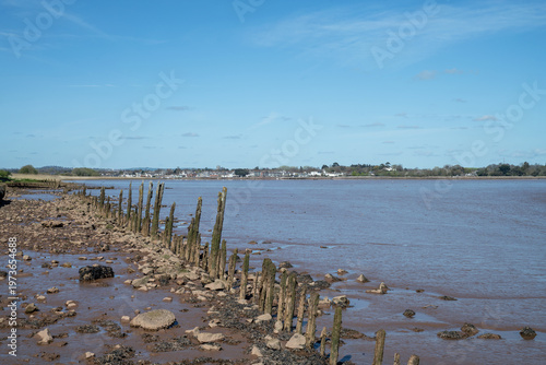 The Exe estuary looking towards Lympstone and Topsham in Devon. The Royal marines traing base can be seen on the far side of the estuary. 