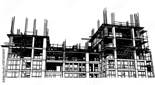 doodle construction of a modern building framework illustrating architectural design and urban development progress.