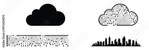 Cloud Computing Digital City Technology Network Data Smart City Connectivity Server Infrastructure Vector Illustration Collection Isolated Background