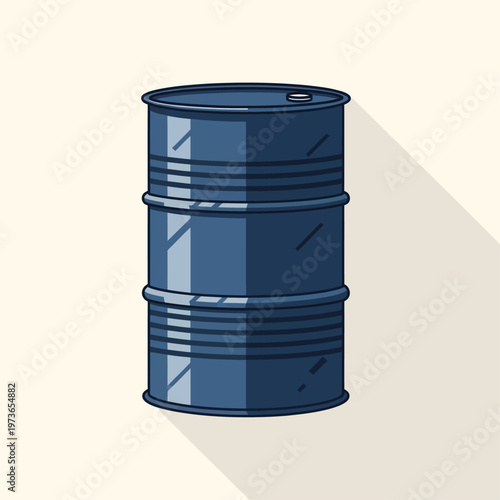 a dark blue oil barrel an oil drum for industrial fuel storage depicted in a clean flat design with a long shadow.