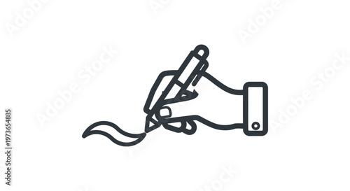 a human hand holding a pen writing a wavy line symbolizing signing document creation or creative artistry