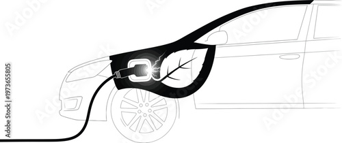 Electric car charging with eco plug and leaf symbol sustainable transportation clean energy concept