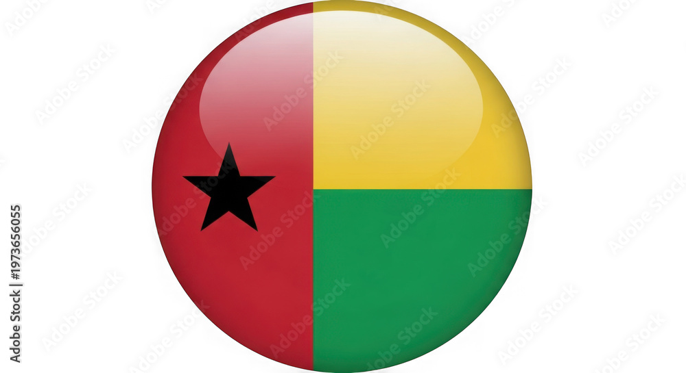 Naklejka premium Guinea-bissau flag button with glossy finish isolated on transparent background
