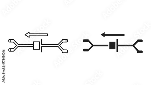 Two black and white diagrams of mechanical parts with arrows indicating movement or direction