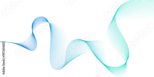 Abstract vector blue wave melody lines on white background.
