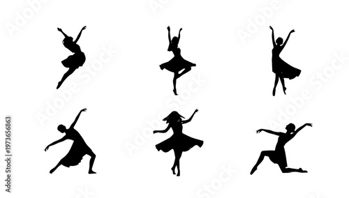 Dance pose silhouettes vector illustration design element for performance movement choreography and artistic human activity concept
