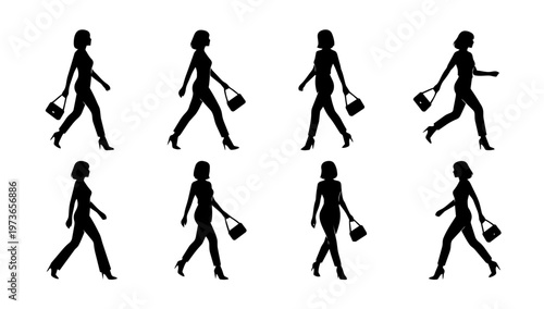 Walking human silhouettes set vector illustration design element for motion sequence animation and lifestyle activity concept