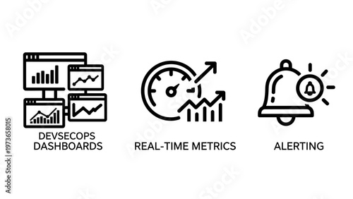 Dev sec ops dashboards real-time metrics and alerting system icons