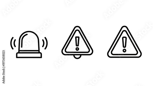 Warning siren and alert triangle hazard notification icons