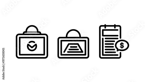 Business performance reporting and financial documentation icons