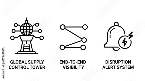 Supply chain management and logistics monitoring icon set