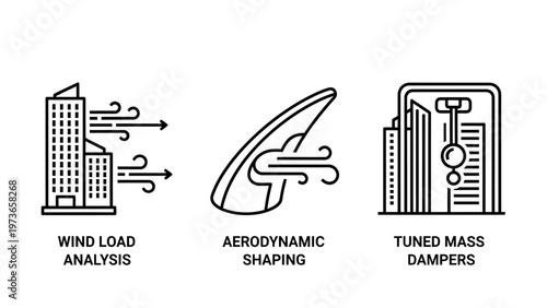 Structural engineering and building design concepts line icons