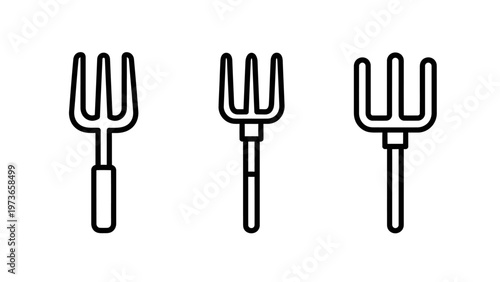 Set of three garden fork icons for agricultural and landscaping tasks