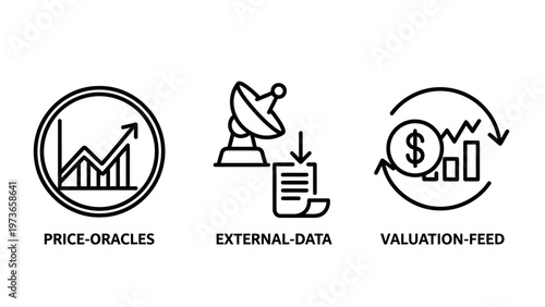 Set of finance and data oracle line icons representing price feeds and external information sources