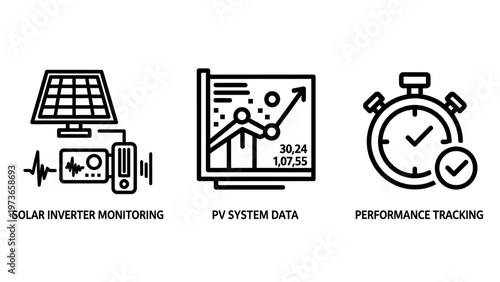 Solar inverter monitoring pv system data and performance tracking icons