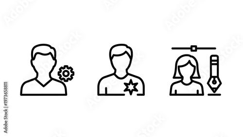 User profile and digital graphic design configuration interface icons