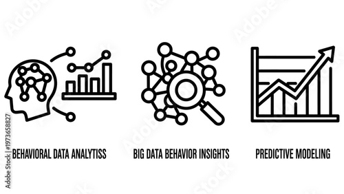 Set of three data analytics and predictive modeling icons