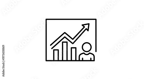 Business growth chart with rising arrow and person icon, concept of success and progress