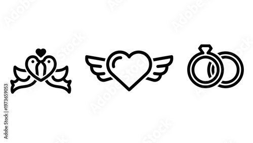 Love and wedding ceremony symbol icons