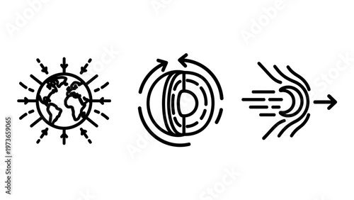 Planetary science and earth atmospheric physical process icons