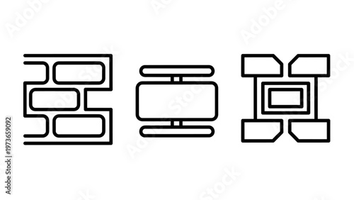 Abstract brickwork and structural foundation line icons set