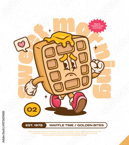 Buttermilk Waffles Trendy Retro Cartoon Vector Hand Drawn 2
