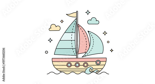 Gemini said

A nautical vector illustration of a sailboat vessel cruising on summer ocean waves, designed as a marine travel icon for sea adventure and ship transportation