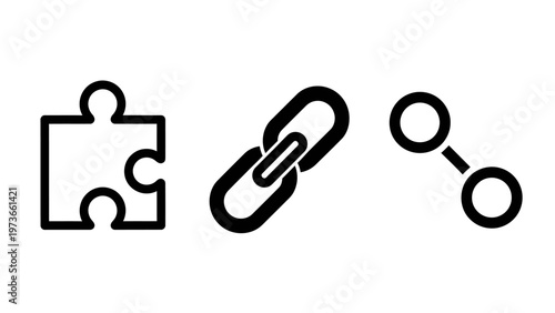 Puzzle piece, link chain, and network icons