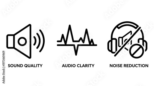 Sound quality, audio clarity, and noise reduction icons