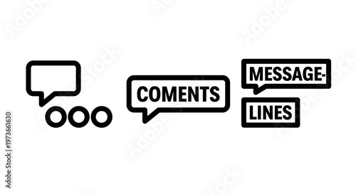 Speech bubble icons representing communication, comments, and messages with text lines