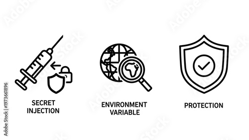 Data security, global environment variable, and digital protection icons set